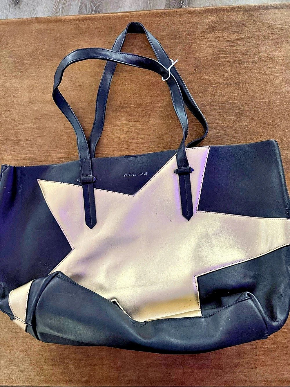 Kendall + Kylie Color Block Star Tote in Black & Gold